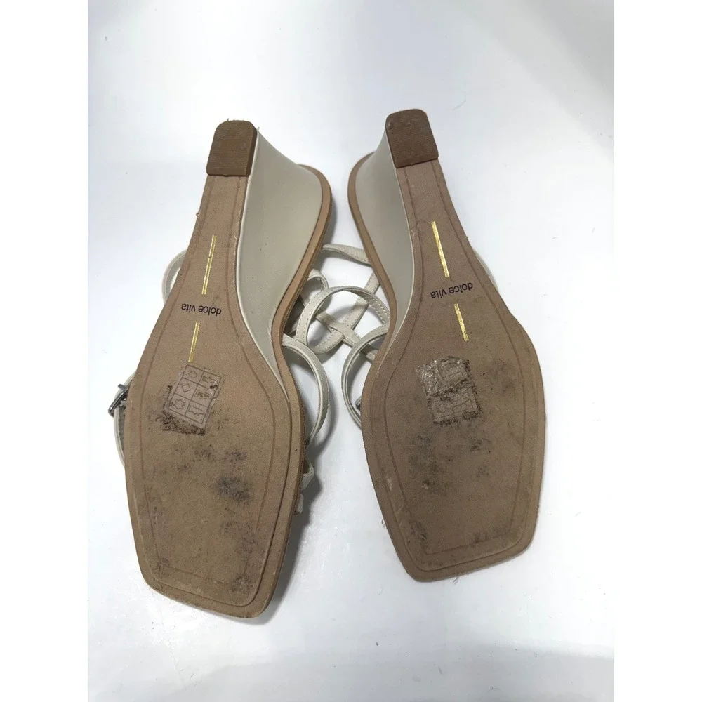 Dolce Vita Women Cream Strappy Square Toe Wedge Sandal Buckle Ankle Strap Size 9